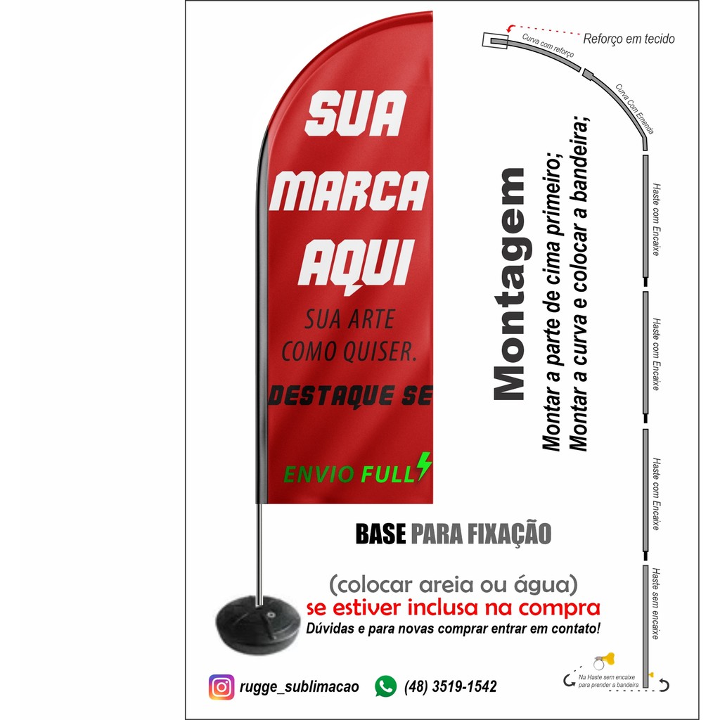 Haste Para Wind Banner 3m Metros + Manual De Montagem