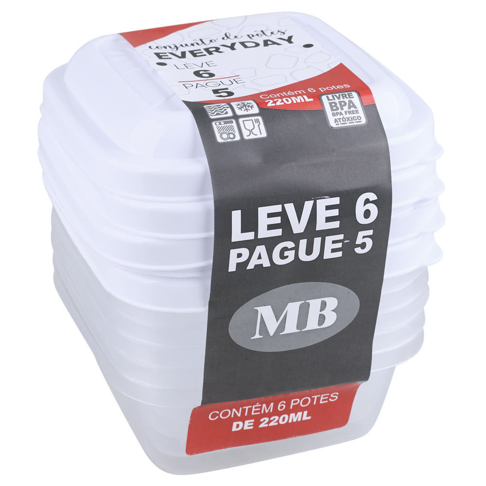 Conjunto de Potes Plásticos Mb Everyday com 6 Peças 220ml - Item Sortido