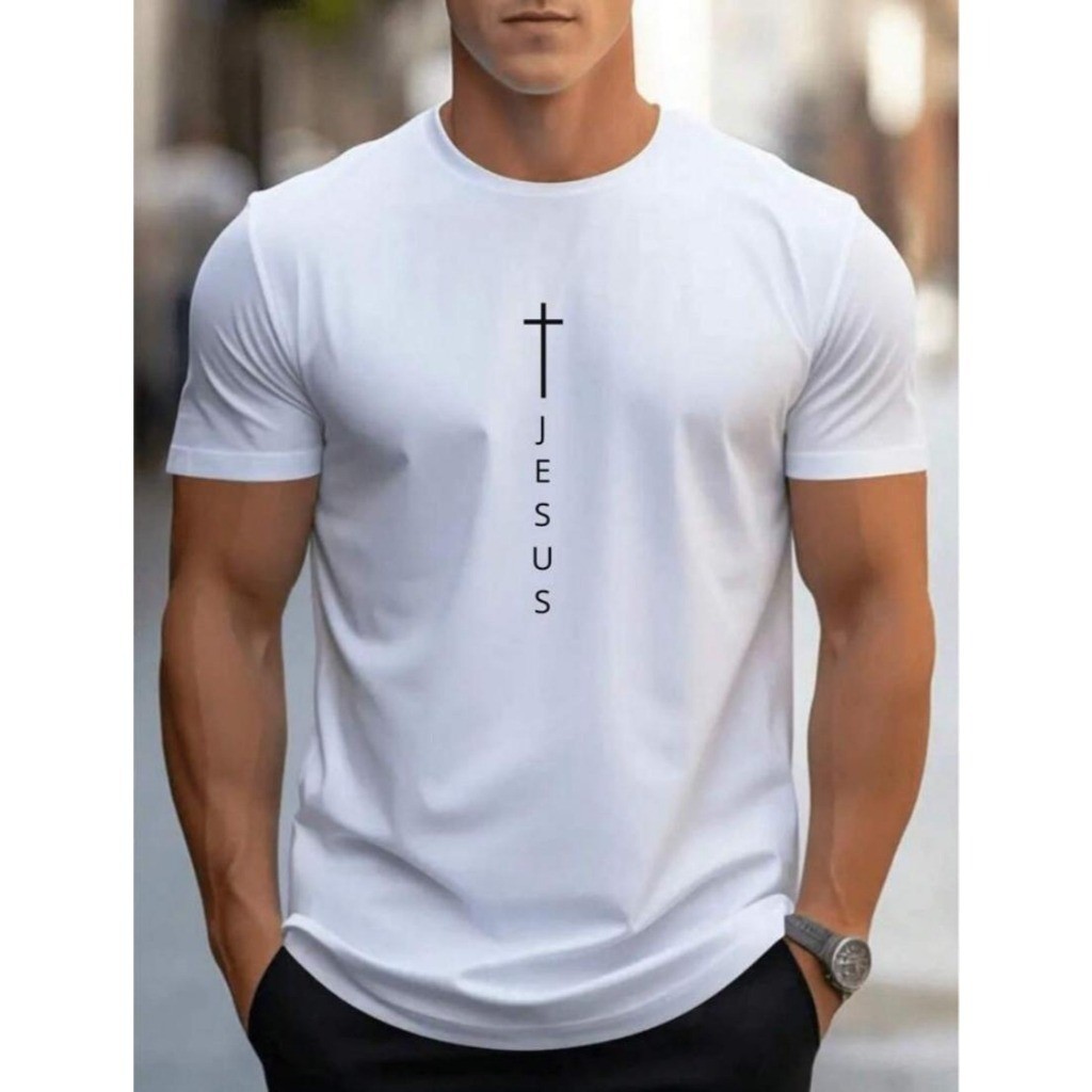 Camiseta Masculina Jesus Cristo – Cruz Evangélica, Malha 30.1 Algodão