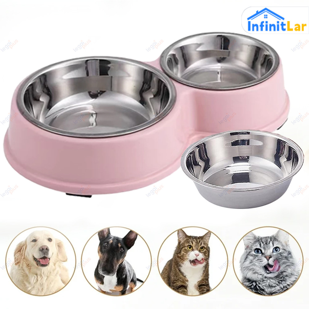 Kit Comedouro e Bebedouro Duplo Inox com Superfície Antiderrapante para Gatos e Cachorros em Oferta na Shopee