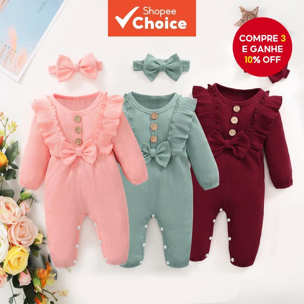 Macacão Para Bebês Recém-Nascidos , 2 Peças , Manga Comprida , Babado , Roupas , 0-18 Meses em Oferta na Shopee