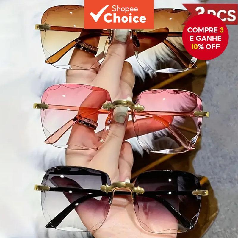3 Pcs Óculos De Sol Quadrados Sem Moldura UV Moda Feminina Corte Borda Fotografia De Rua em Oferta na Shopee