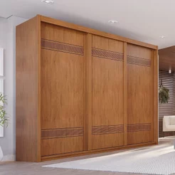 Guarda -Roupa Casal 3 Portas de Correr 6 Gavetas Palissy Frisado MDF Marrom/Rubi Rubi