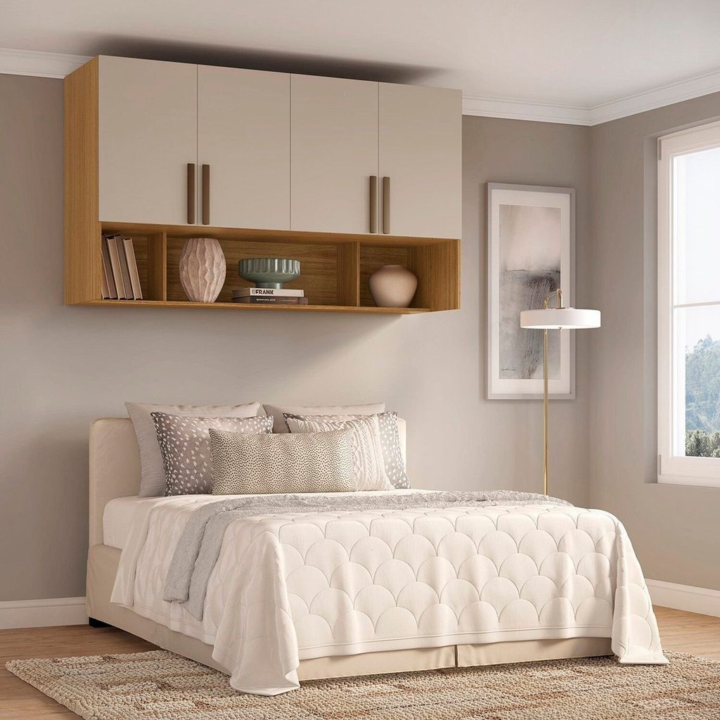 Armário Aéreo Modulado para Quarto 4 Portas 170cm 100% MDF Trend Altezza Freijó/Off White