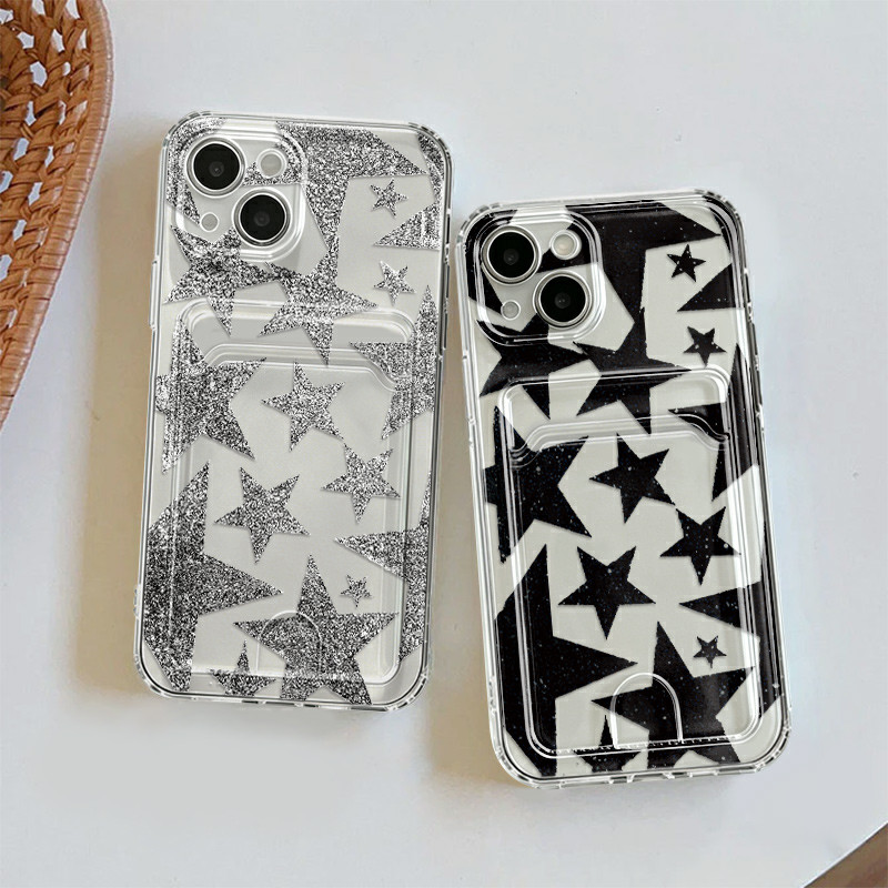 Capa Para Redmi A2 A3 12C 14C 15 POCO X3 F5 Note 12 14 Transparente Silicone Anti-choque Capinha Card Case Estrela