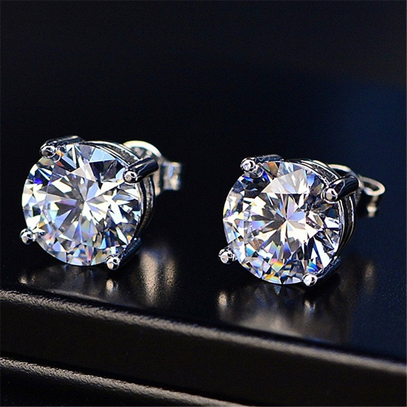 Brincos de quatro garras em prata 925, diamantes brancos elegantes, corte redondo de princesa, brincos de prata com quat