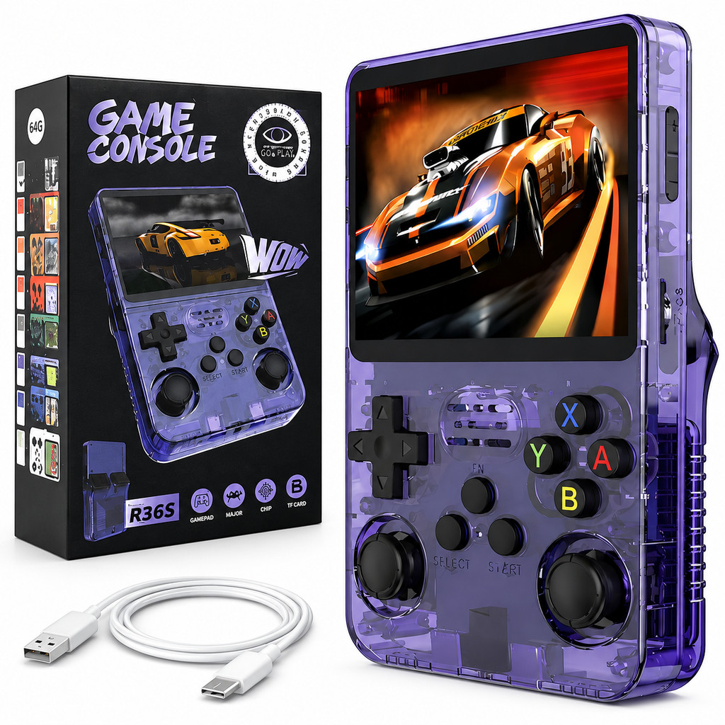 Console Portátil R36S Retrô Linux 64GB com 15000 Jogos Tela IPS 3.5