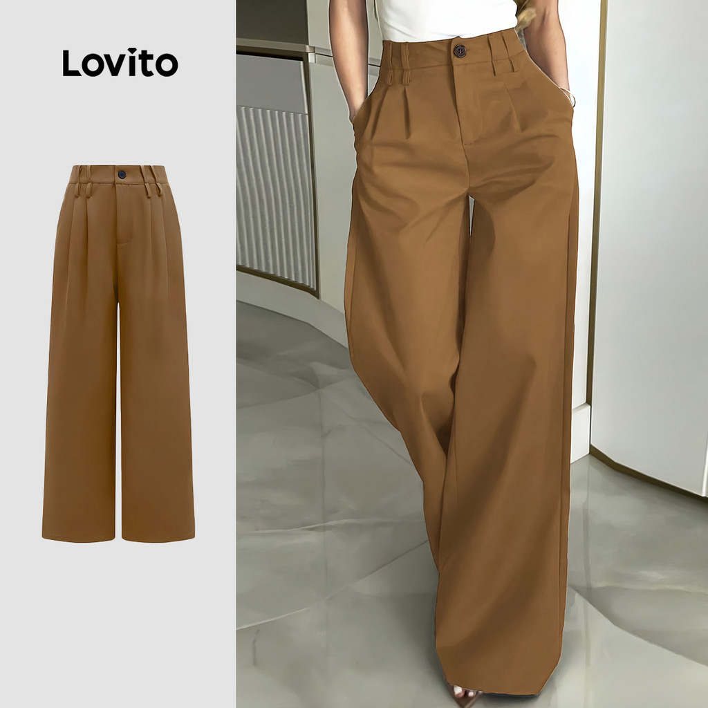 Lovito Calça Casual Feminina Simples Marrom Primavera/Verão LK4ED2542