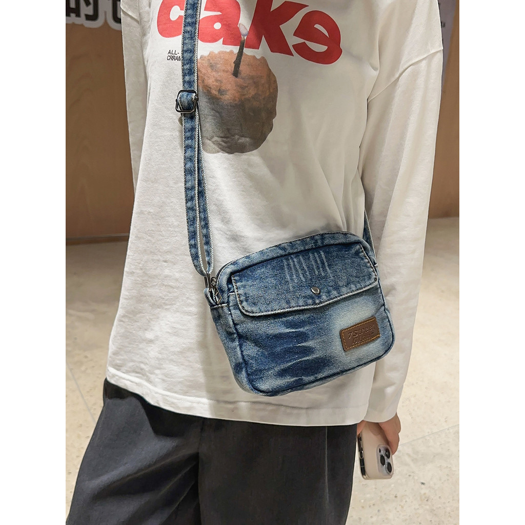 Moda pequena bolsa jeans bolsa de ombro 2025 novo estilo na moda saco do mensageiro moda simples japonês coreano Casual
