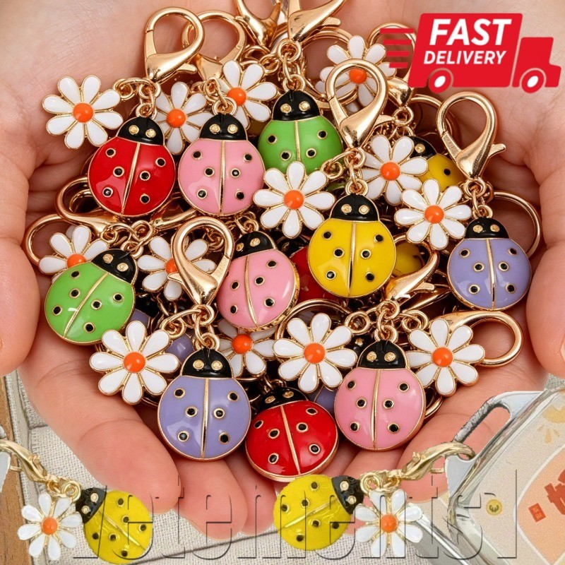 [Navio Grátis] Ornamento De Margarida Com Pintura Da Sorte-Chaveiro De Trevo Lady-bug-Pingente De Suspensão De Chave De