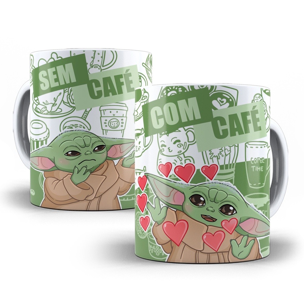 Caneca Baby Yoda Grogu Star Wars Com Café Sem Café Porcelana