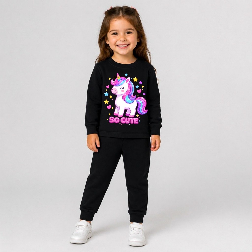 Conjunto Infantil Moletom Menina Estampado Unicórnio Inverno Fofo Estiloso