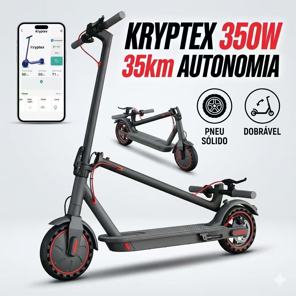 Patinete Eletrico Adulto 350W 35km Autonomia Pneu Solido 8.5 Antifuro Scooter Eletrica Dobravel