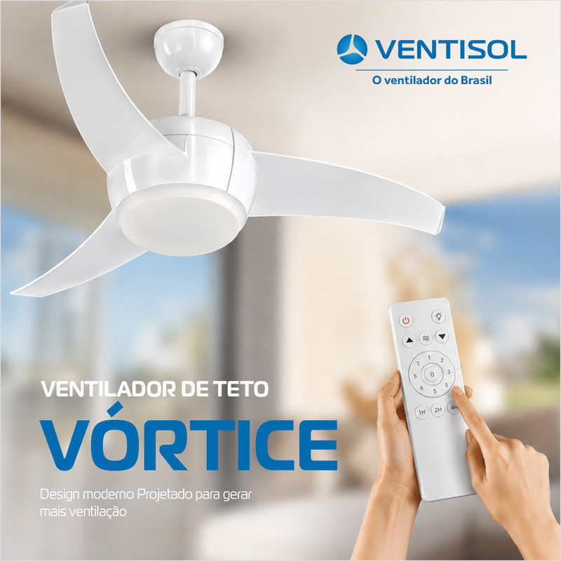 Ventilador de Teto Com Controle Venilador Silencioso Ventisol Ventilador de Teto Forte LED  Bivolt