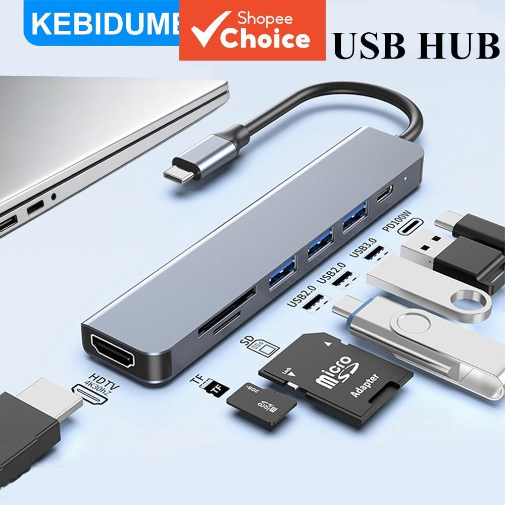 KEBIDUMEI USB C HUB estação de encaixe 7 em 1, adaptador USB C para HDMI 4K compatível, dock de carregamento tipo C USB