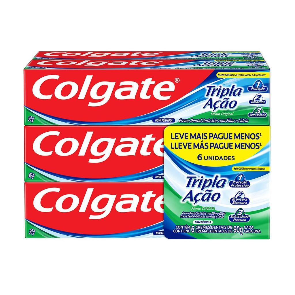 Creme Dental Colgate Tripla Acao Menta Original 90g 6un