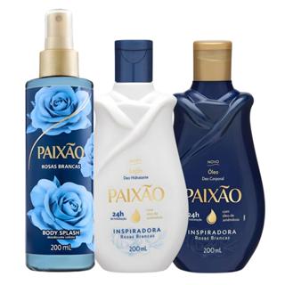 Kit Paixão Inspiradora Rosas Brancas: Loção Hidratante, Óleo Corporal e Body Splash 200ml em Oferta na Shopee