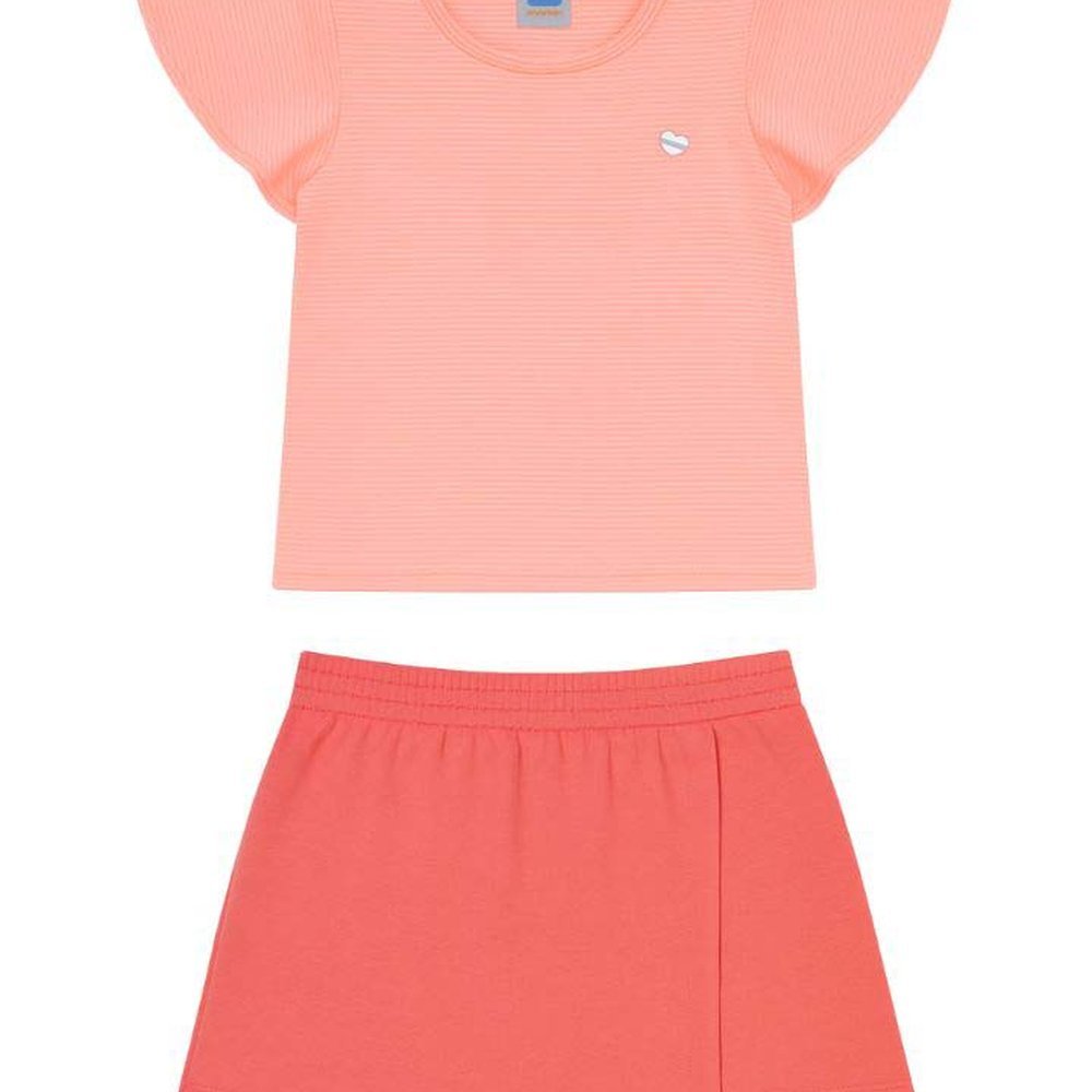 CONJUNTO INFANTIL MENINA BLUSA EM MEIA MALHA LINEAR E SHORT-SAIA EM MOLETINHO em Oferta na Shopee