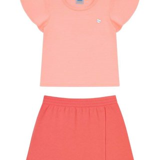 CONJUNTO INFANTIL MENINA BLUSA EM MEIA MALHA LINEAR E SHORT-SAIA EM MOLETINHO em Oferta na Shopee