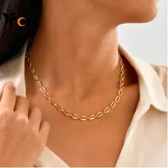 Vnox Oval Forma Link Corrente Colar Geometria De Aço Inoxidável Jóias Para Mulher Menina