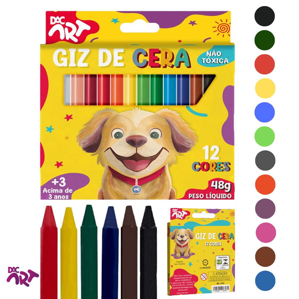 Giz de Cera Fino 12 Cores - DAC ART - BLISTER