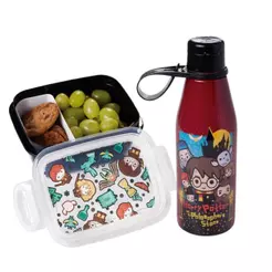 Kit Lancheira Harry Potter Hogwarts Magia 1 Pote Marmita com Divisória 1 Garrafa Volta às Aulas Plasútil