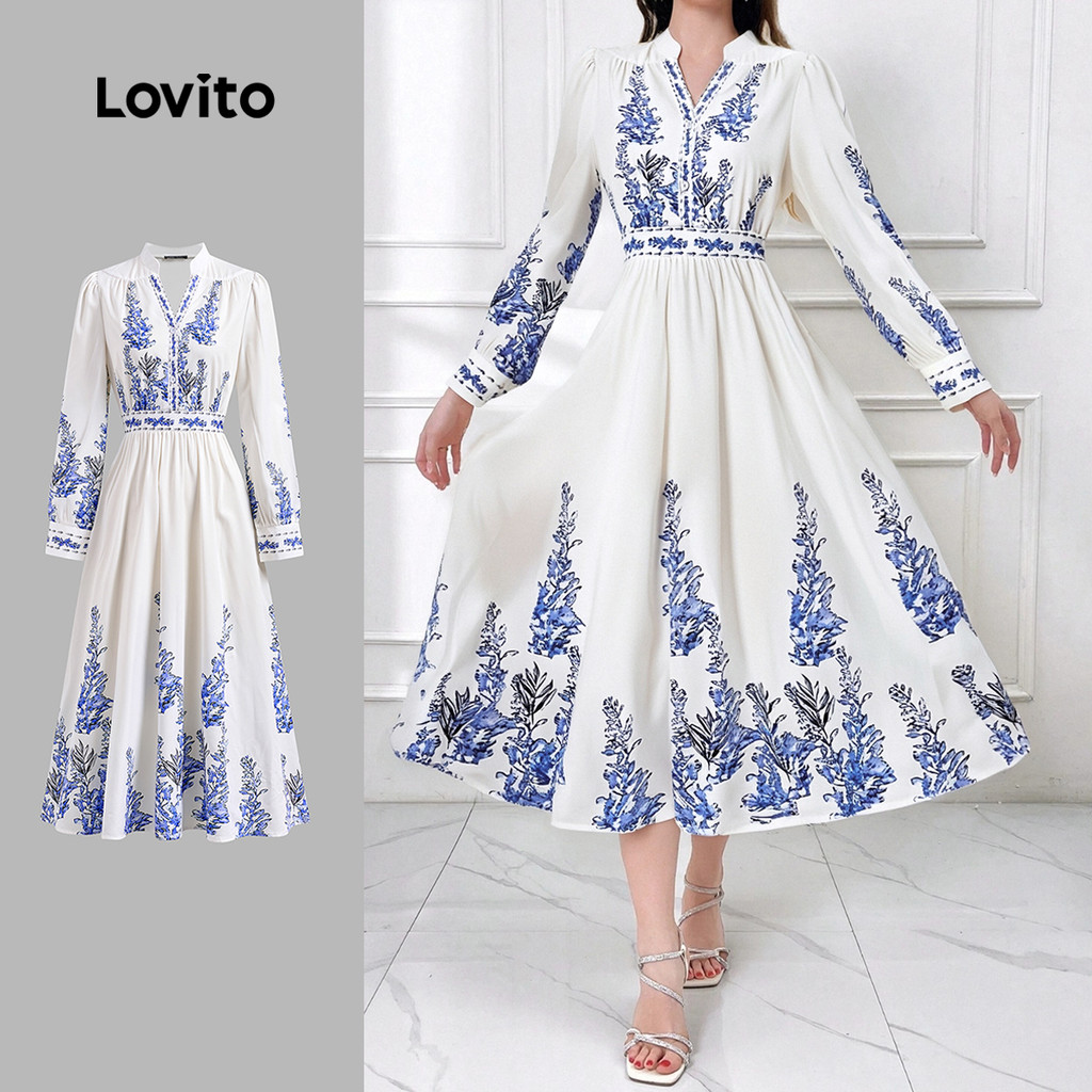 Lovito Vestido elegante de flores com costura em tecido Floral para mulheres LBL23626