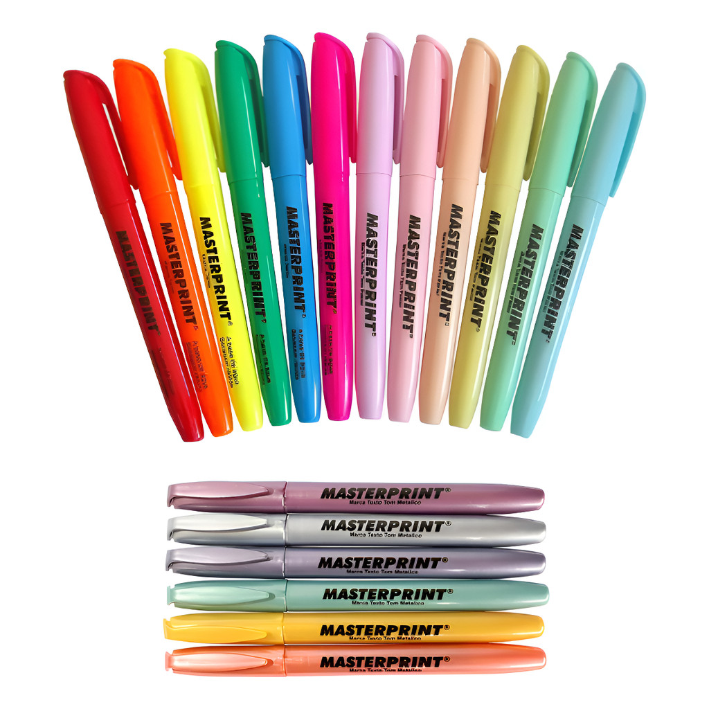 Kit 18 Marca Texto Neon, Pastel E Metálico - Masterprint Neon Pastel E Metálico em Oferta na Shopee