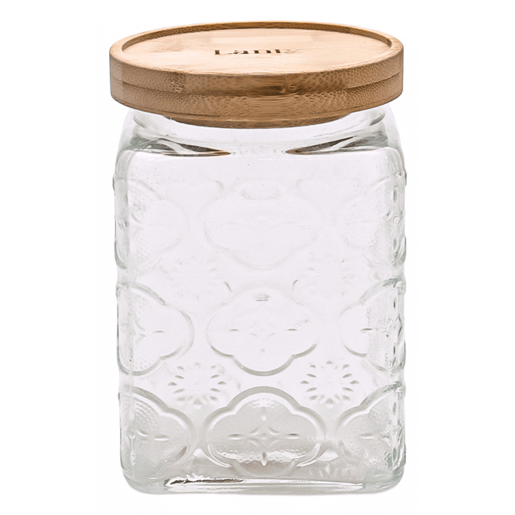 Pote de Vidro Hermético Flores Quadrado Transparente 850ml Mantimentos Grãos Decoração Cozinha