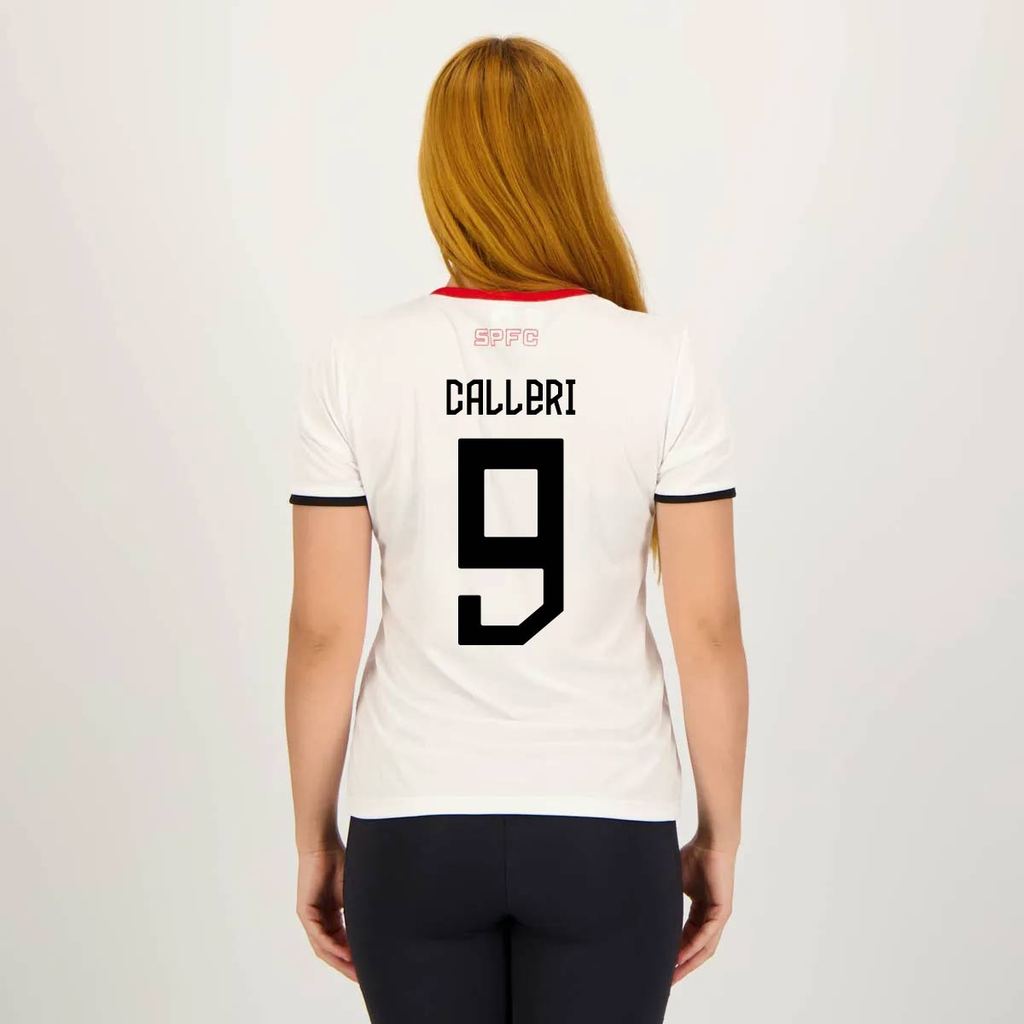 Camisa São Paulo Calleri 9 Stencil Feminina Branca