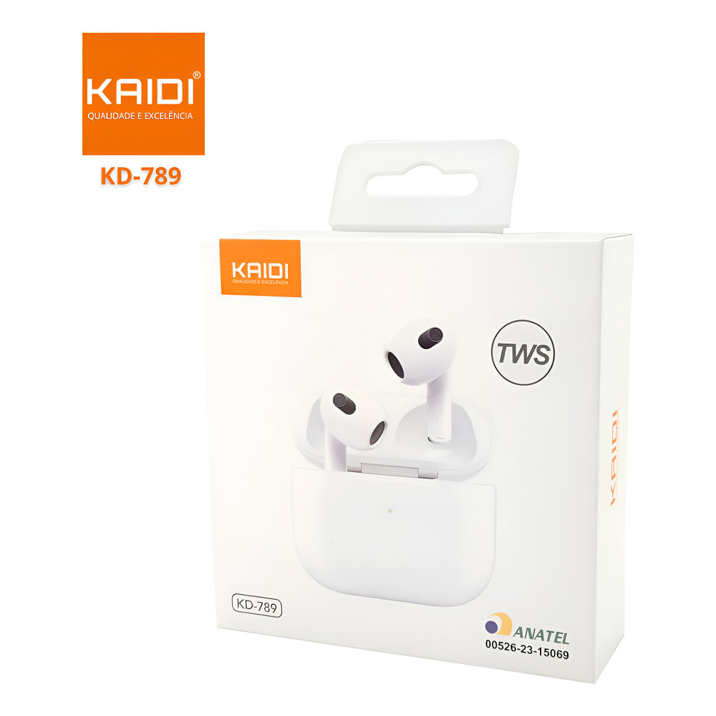 Fone De Ouvido Bluetooth Sem Fio Kaidi Kd789 Branco Tws 5.3 em Oferta na Shopee