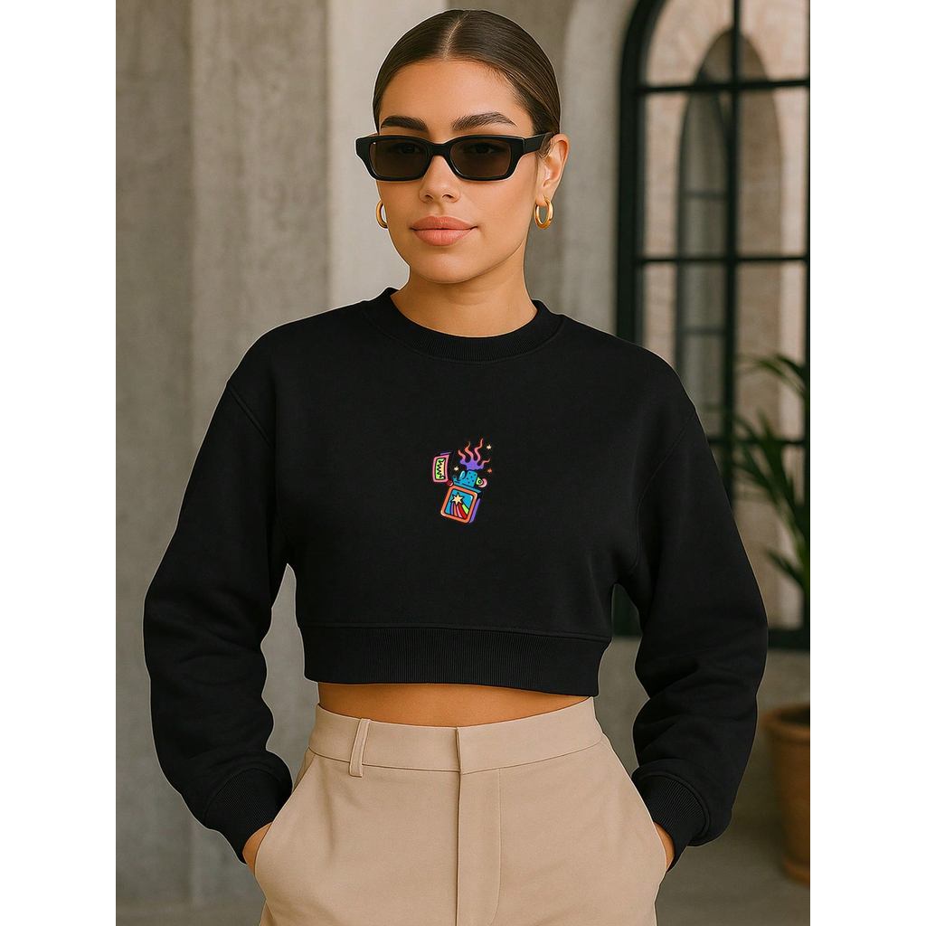 Cropped Moletom Feminino Isqueiro Colorido Swag Streetwear Fofo Tumblr Estiloso Várias Cores