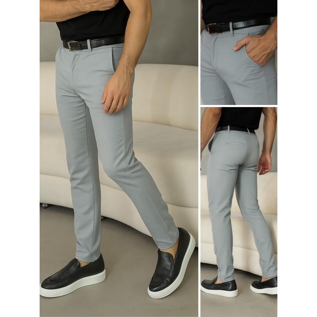 Calça Masculina Alfaiataria Social Slim Premium Casual Com Elástico Acabamento Premium
