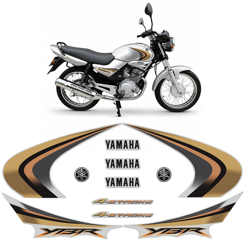Kit Adesivos Para Yamaha Ybr 125 2007 Moto Prata + Emblemas