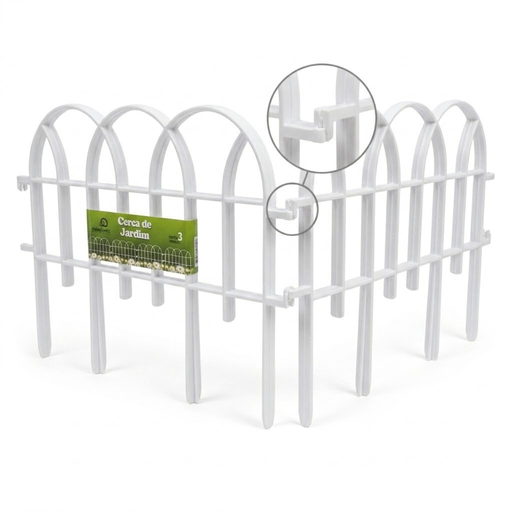 Kit de 3 Cercas Decorativas Romana Para Jardim Branca de Plástico Cerquinhas