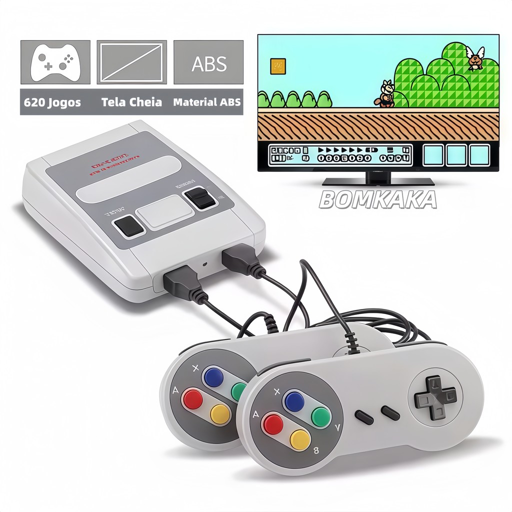 Console Mini SNES Super Nintendo 8 Bits, 2 Controles, 620 Jogos Integrados, Original