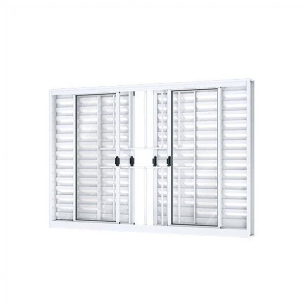 Janela Veneziana Correr Central 6 Folhas com Grade Alumínio Branco 100CMX150CM Riobras Branco