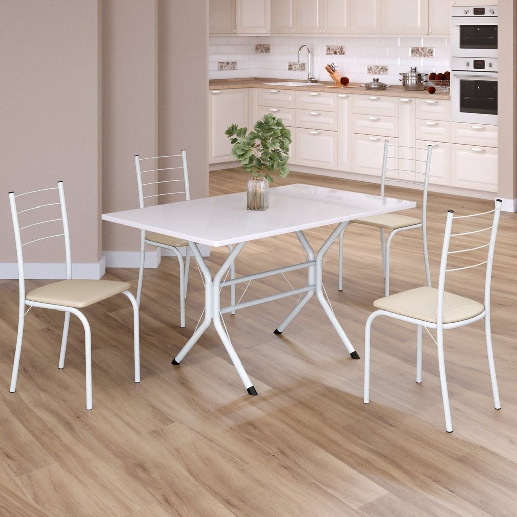 Conjunto Sala de Jantar Mesa Retangular 100x60cm Tampo Madeira Mdp 4 Cadeiras Rio Creme/Branco