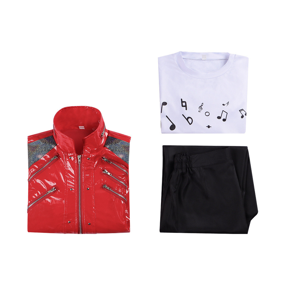 Detalhes do Michael Jackson Jaqueta De Couro Vermelho Palco Cosplay Traje Para Role Play Festa Halloween Desempenho Adulto Super Est