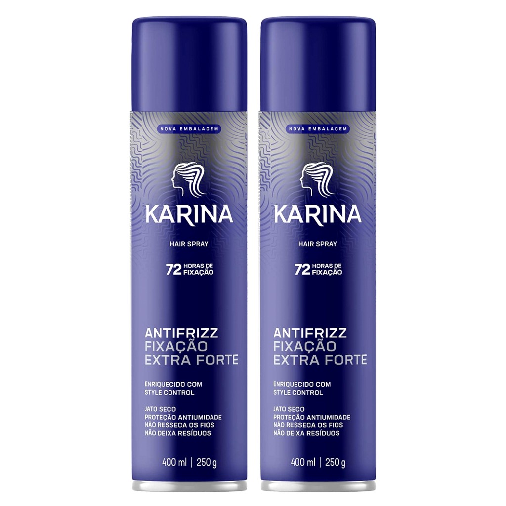 KIT C/2 HAIR SPRAY KARINA FIXAÇÃO EXTRA FORTE 400ML