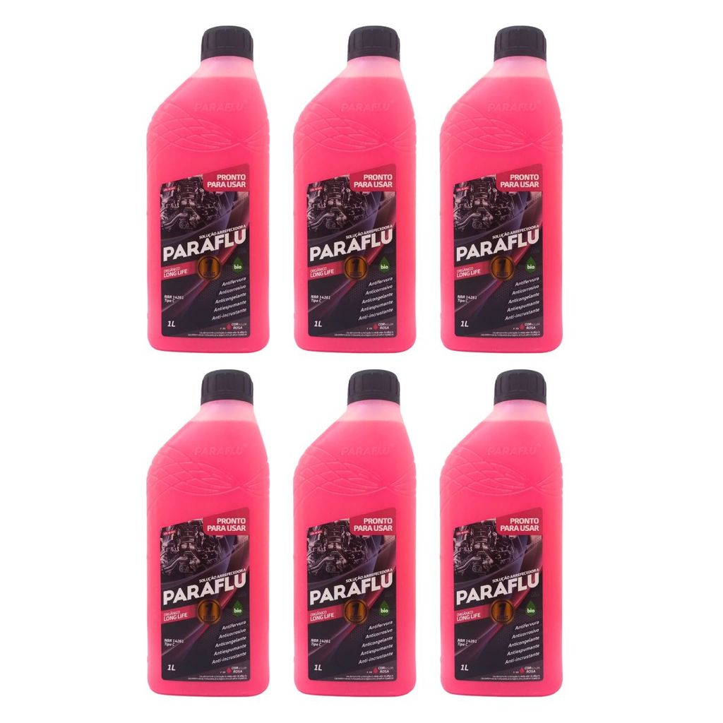 Kit 6 Aditivos Fluido Radiador Rosa Orgânico Paraflu Pronto Para Uso