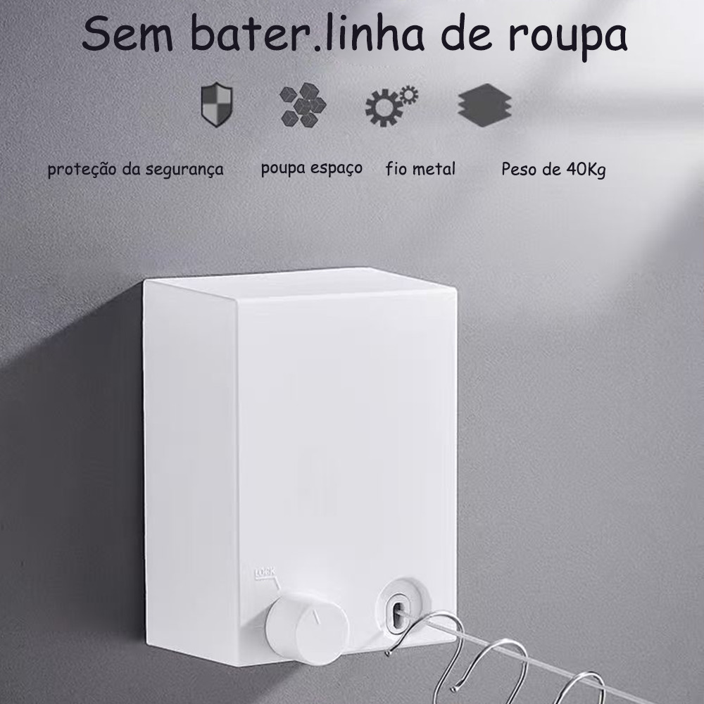 Linha De Lavanderia Varal De Roupas Corda para secar Varal retrátil Montado Na Parede Varal Retrátil Parede Aço