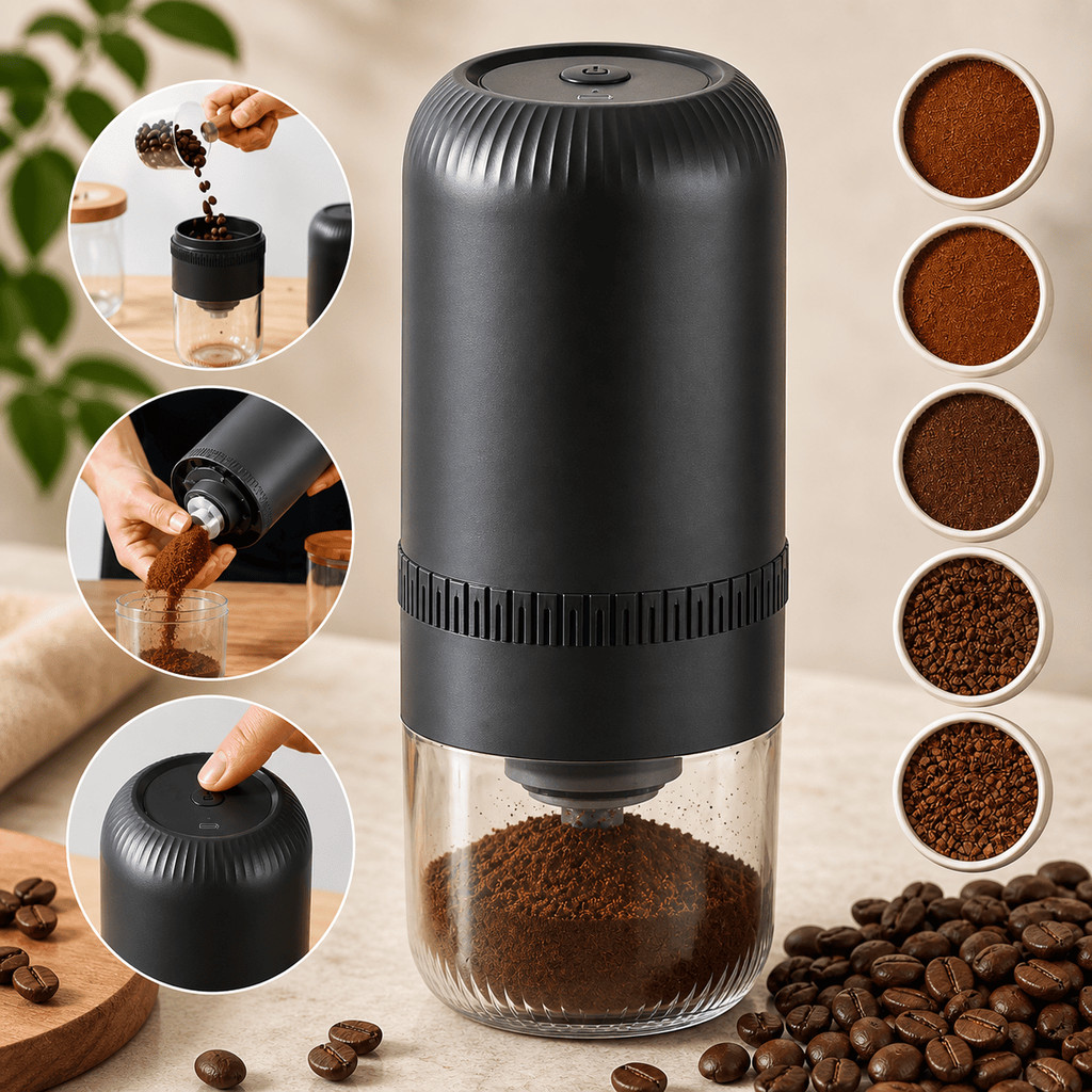 Máquina De Moer Café Elétrica Portátil Moedor De Grãos Automático Lâminas Inox Alta Precisão Triturador Doméstico Rápido