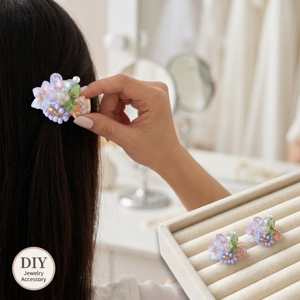 Roxo Gradiente Vidro Grânulo Flor Cluster DIY Jóias Grampo De Cabelo Brinco Broche