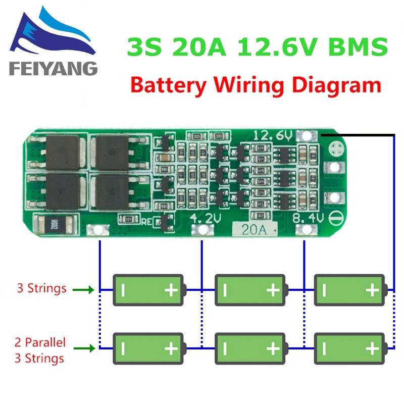 3S 20A Li-ion Bateria De Lítio 18650 Carregador PCB BMS Placa De Proteção 12.6V Célula 59x20x3.4mm Módulo