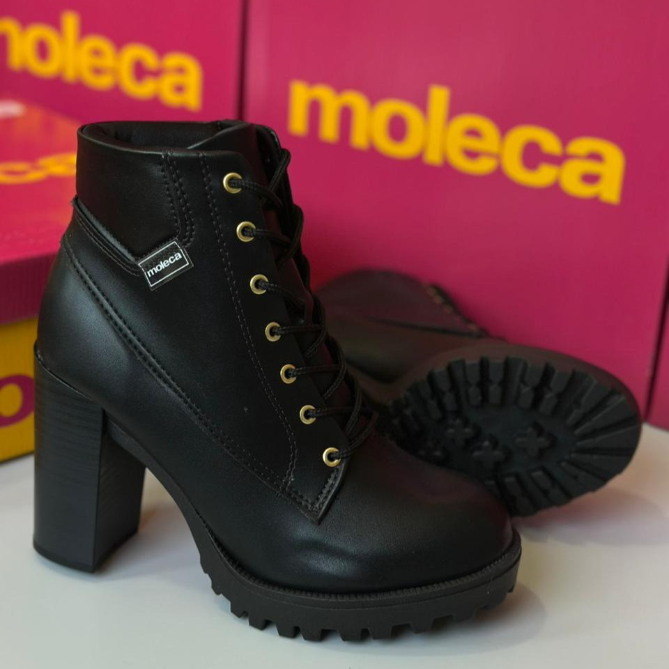 Bota Feminina Moleca Preta Cano Curto Salto Grosso Plataforma Casual Elegante