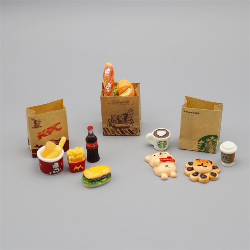 Mini Casa De Boneca Pacote De Jogo De Comida Fast Food Hambúrguer Batatas Fritas Pode Ler Balde De Inteira 1 : 12 Modelo