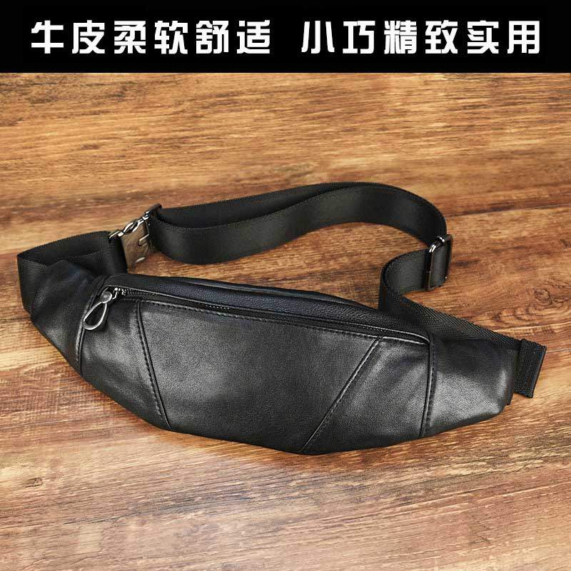 Saco de peito masculino couro genuíno correndo lazer saco de cintura do telefone móvel esportes ao ar livre primeira cam