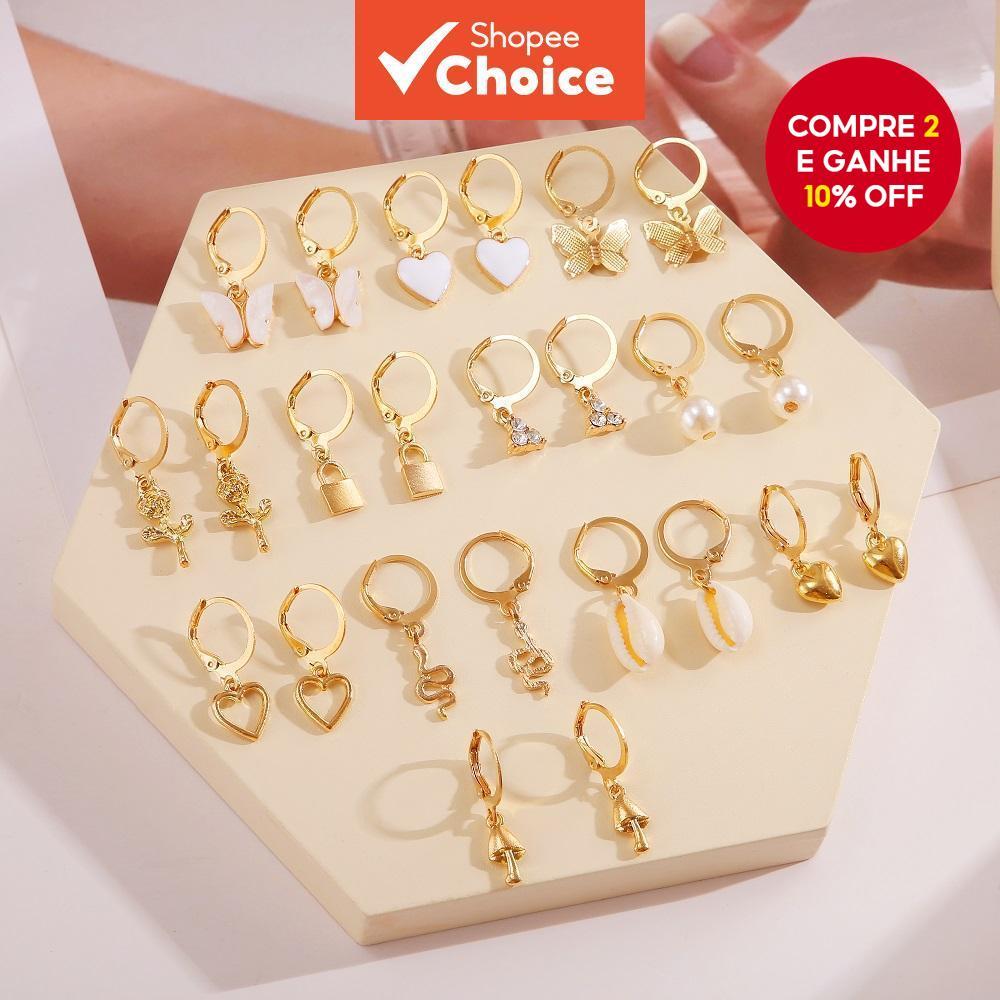 12Pairs Conjunto De Brincos De Luxo Ouro Pérola Borboleta Coração De Para Jóias Hipoalergênicas Femininas Acessórios em Oferta na Shopee