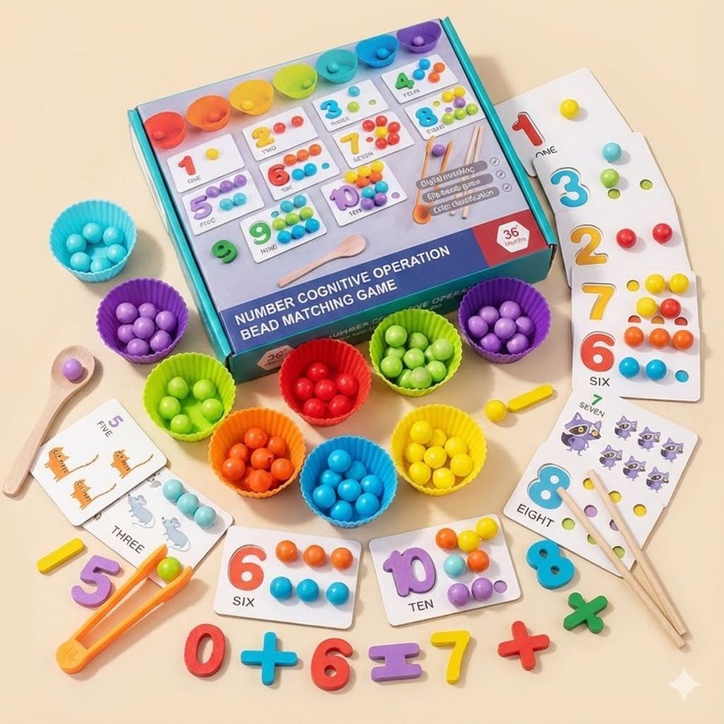 Jogo Educativo de Contar e Cores Montessori - Kit Matemática Madeira Coordenação Motora em Oferta na Shopee